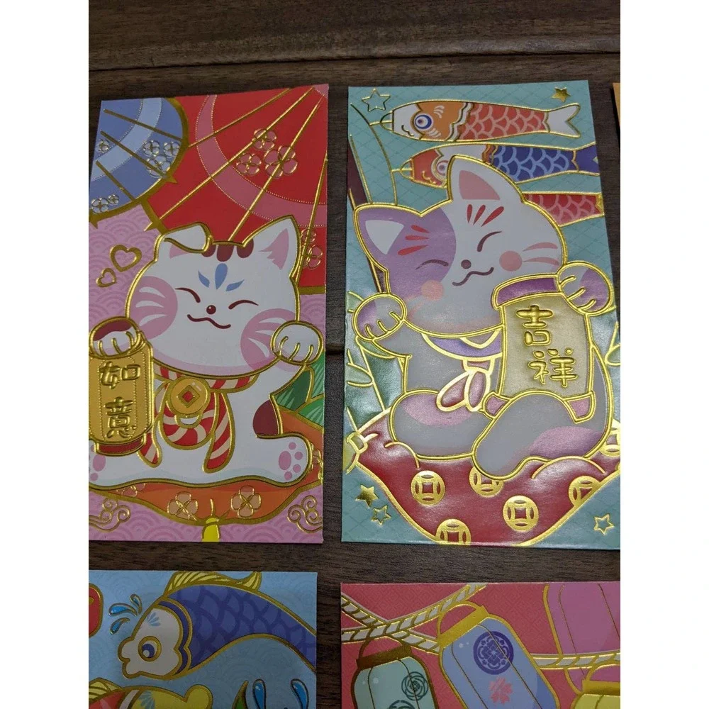 4/$20 Lucky Cat Red Envelopes Chinese Celebration Maneki Neko Money Gift Pouches